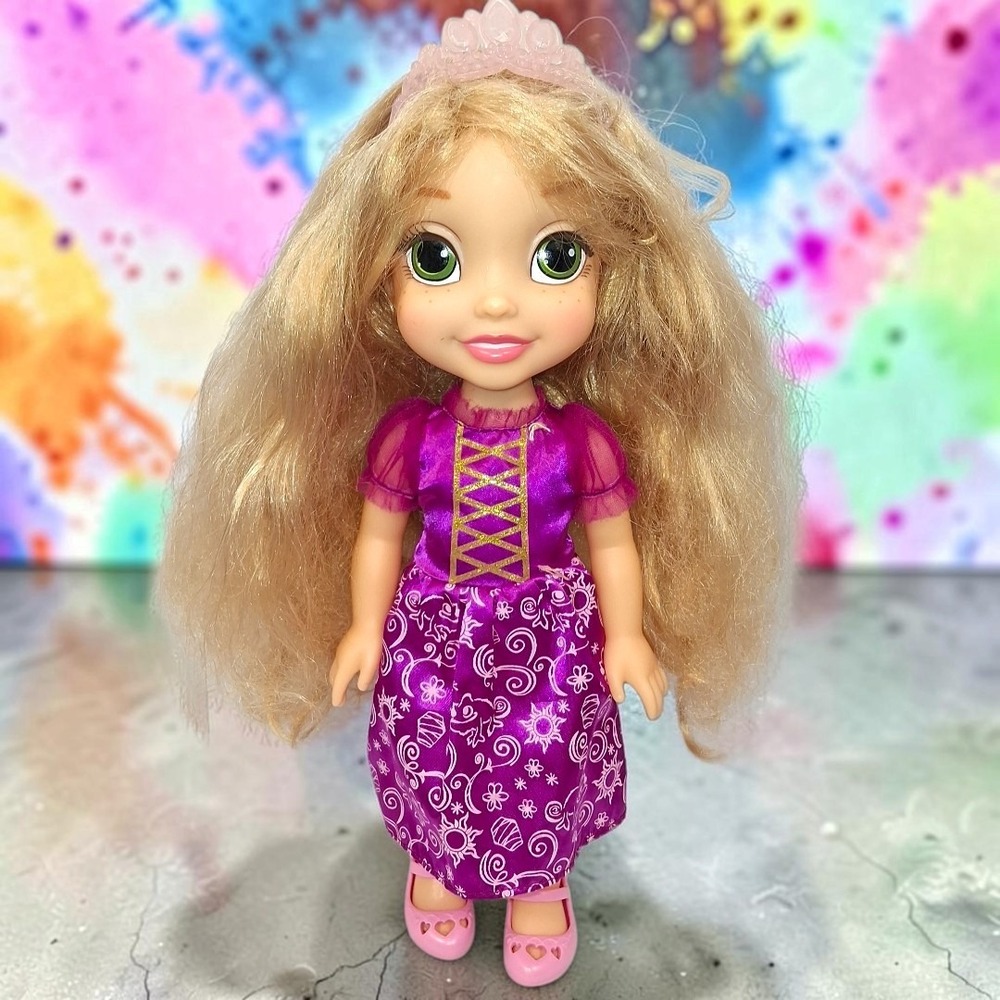 Disney Princess 14" Rapunzel Toddler Doll Jakks Blonde Hair Purple Dress Tiara